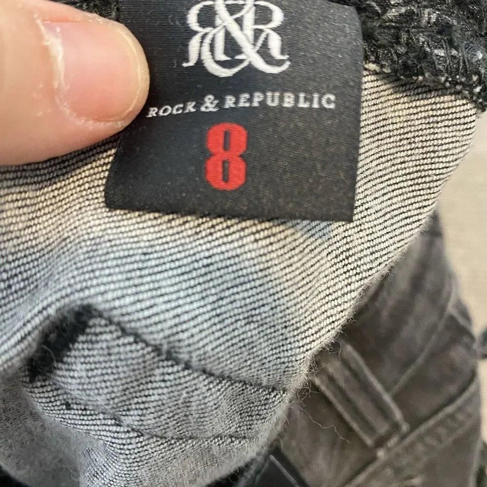 Rock & Republic Lolita Denim Distressed‎ Shorts Size 8 Black Frunge Tassles